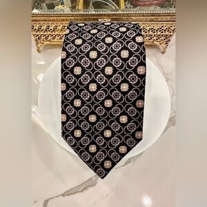 Michael Brandon - Black/Orange/Gray Scrollwork/Medallion Print Silk Tie - EUC